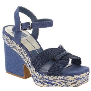 Dolce Vita Denim Platform Block Heel Sandals Navy Braided Espadrille Size 8
